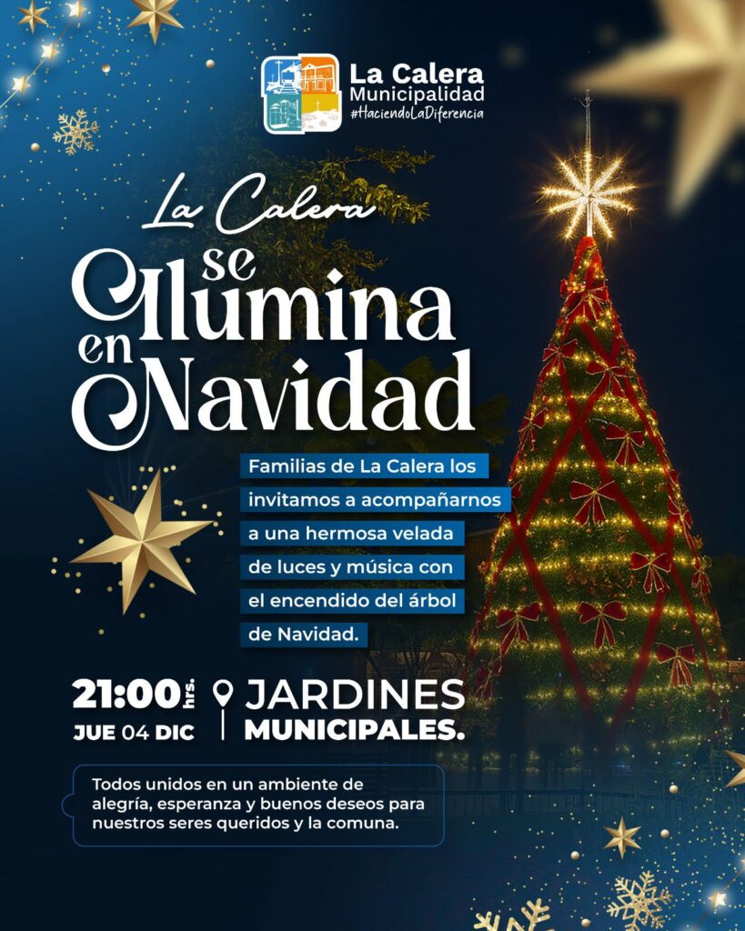 Afiche oficial de la actividad navideña organizada por el municipio, con información del evento y la invitación a las familias de la comuna.