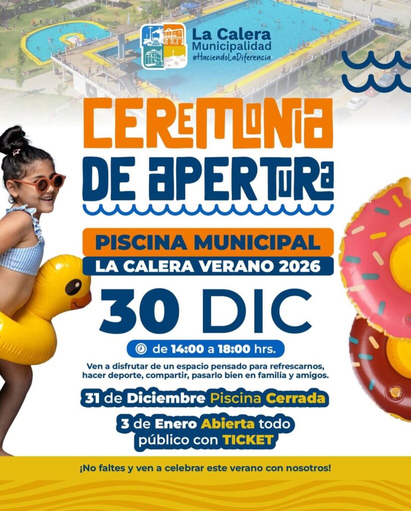 La Calera inaugurará su Piscina Municipal este 30 de diciembre con una ceremonia gratuita que marca el inicio del Verano 2026. Revisa horarios y fechas de funcionamiento.