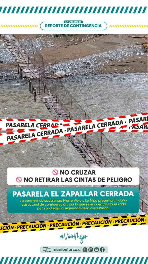 La Municipalidad de Petorca clausuró una pasarela peatonal tras denuncias por su deterioro. Vecinos exigen una reparación urgente para recuperar un paso seguro.