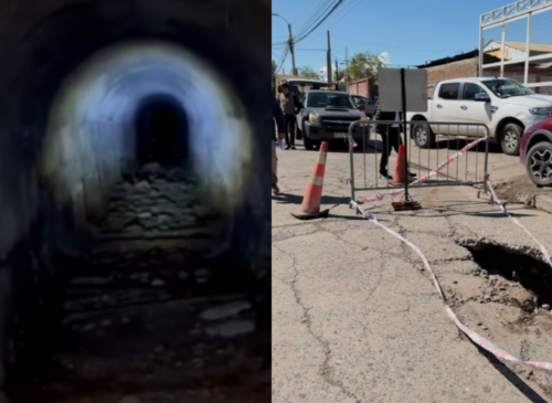 Un socavón en avenida Las Heras, San Felipe, dejó al descubierto un antiguo túnel subterráneo. El municipio prepara medidas de mitigación y repavimentación.