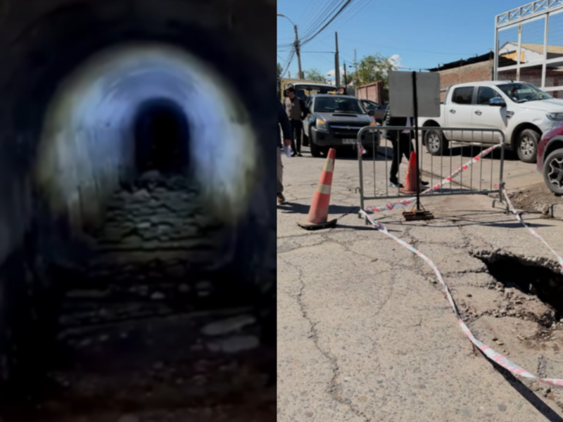 Un socavón en avenida Las Heras, San Felipe, dejó al descubierto un antiguo túnel subterráneo. El municipio prepara medidas de mitigación y repavimentación.