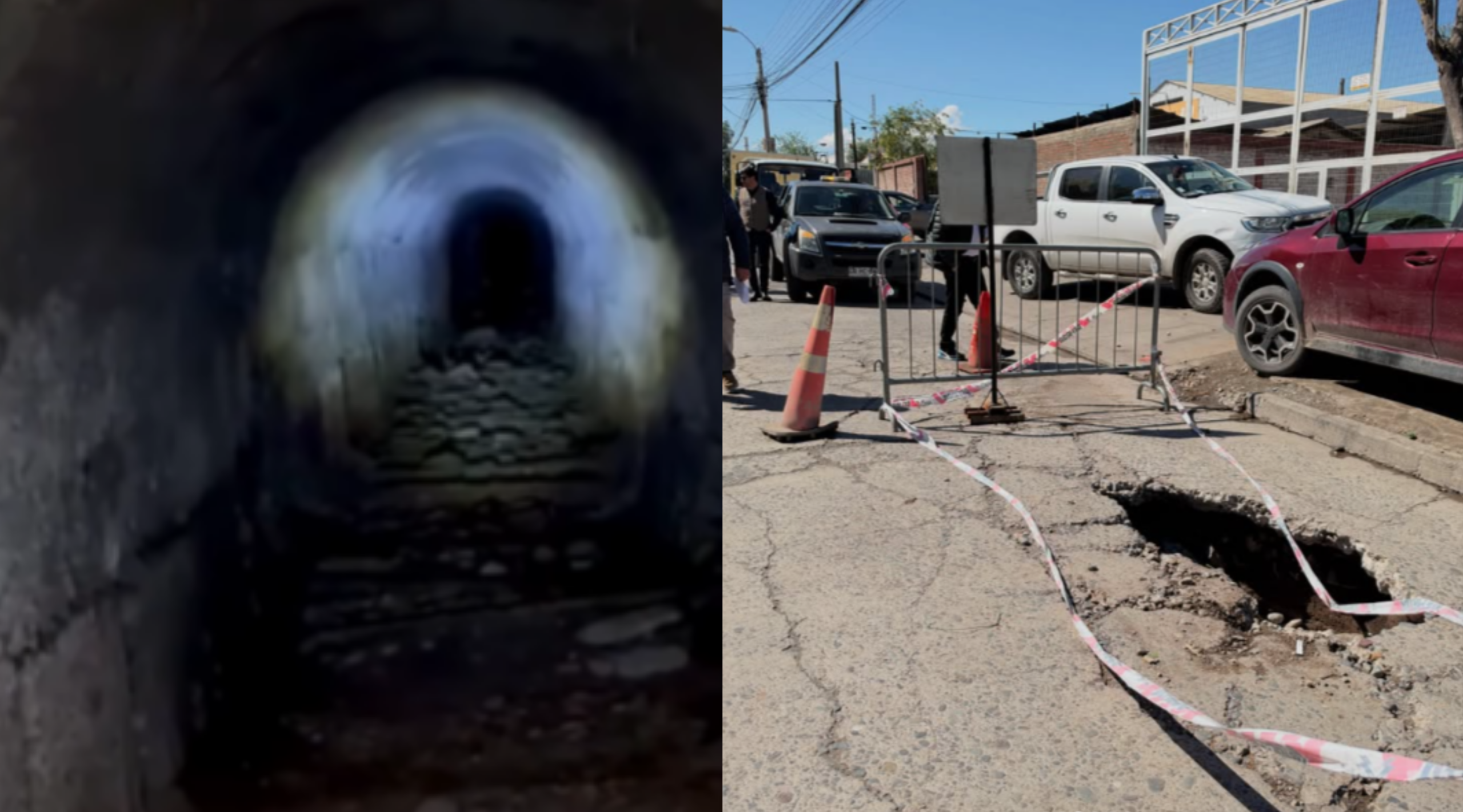 Un socavón en avenida Las Heras, San Felipe, dejó al descubierto un antiguo túnel subterráneo. El municipio prepara medidas de mitigación y repavimentación.